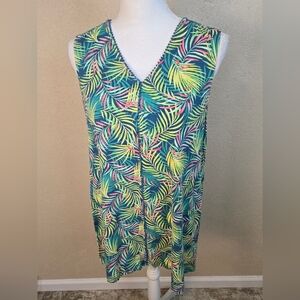 Lands' End Green Tropical Print Tank Large TALL (6093)
